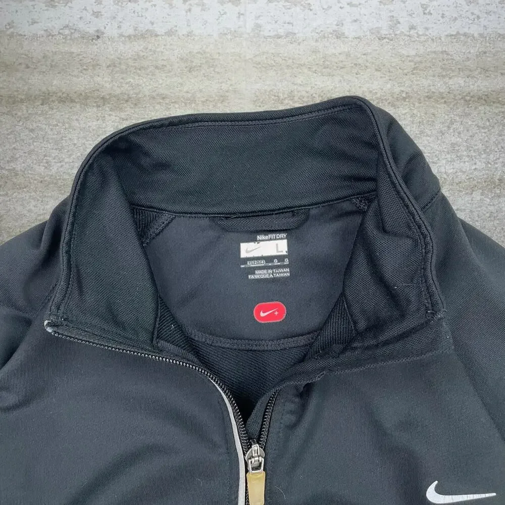 Vintage Y2K Nike Running Jacket Womens L Black Polyester White Swoosh Full Zip - Picture 3 of 3